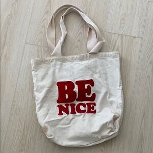 Be Nice Canvas Tote Bag - Cream and Red